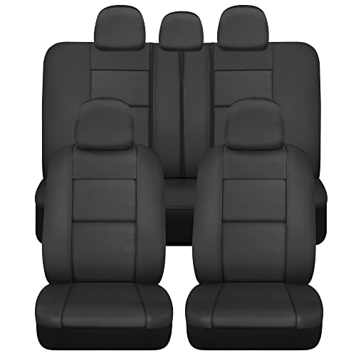 BDk Faux Leather Car Seat Cover Full Set - Front & Rear Split Bench Black Seat Covers For SUV & Truck Seat Covers, Airbag Compatible - Interior Protective Seat Covers for Car Seats & Car Accessories - color: Black