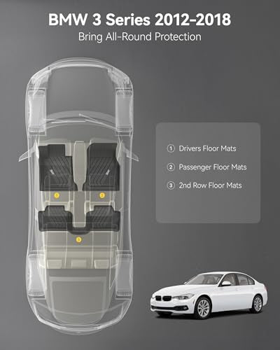 3W Floor Mats Fit for 2012-2018 BMW F30 3 Series 320i 328d 328i 330e 330i 335i 340i RWD & Sedan, TPE All Weather Custom Fit Floor Liner for 3 Series Full Set Car Mats (NOT for 335is & GT & X-Drive) - style: 5) 3 Series 2013-2018 | Floor Mats
