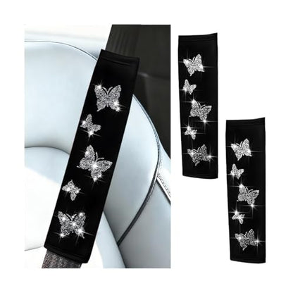 Car Seat Belt Covers, 2PCS Butterfly Soft Vehicle Seatbelt Shoulder Strap Pad Cushions, Comfortable Automotive Interir Harness Pad, Universal for SUV Automobile Truck (Silver) - color: Silver