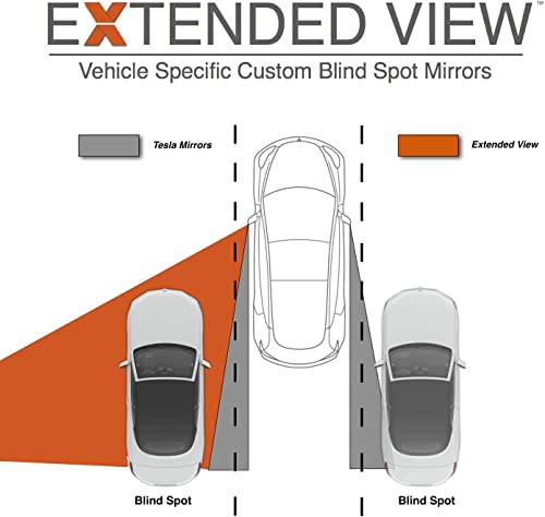 Blind Spot Mirrors - Compatible with Tesla Model 3 - Extended View - Custom Contoured - Convex - Black - Set of 2-2 Piece Set (Left & Right) - size: Model 3