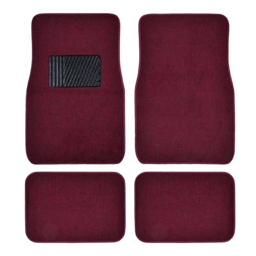 BDK Premium Burgundy Red Carpet Floor Mats for Cars - Universal Fit Interior 4-Piece Car Mats Full Set with Vinyl Heel Pad Protector - Cute Car Accessories Interior Floor Covers for SUVs & Trucks - color: Burgundy Red