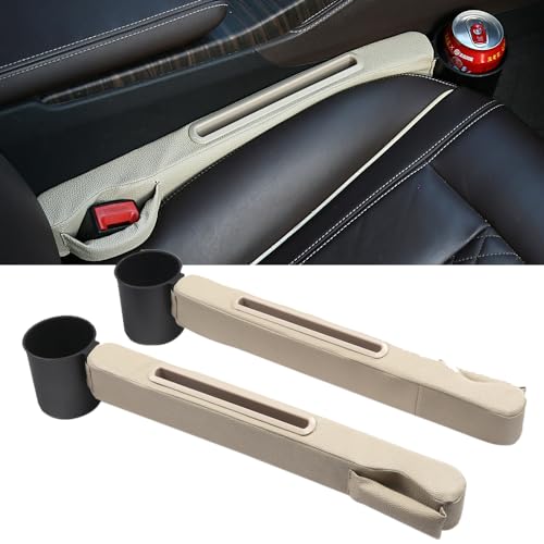 Car Seat Gap Filler 2 Pack,Car Seat Gap Filler Organizer,Car Seat Gap Plug with Storage Slot,3 in 1 Car Seat Gap Filler with Cup Holder,Prevent Small Items from Falling(Beige) - color: Beige2