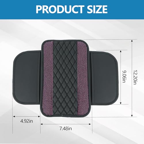 Bling Leather Car Center Console Cover, 12.2"×7.48" Crystal Rhinestone Automotive Arm Rest Cover with Side Pockets, Universal Vehicle Armrest Protector, Interior Car Accessories (Pink) - color: Pink