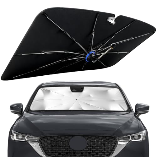 Windshield Sun Shade for Mazda CX-5 2017-2026 with 360° Rotating Shaft, Custom Fit Umbrella Sunshade for UV Blocking, Interior Heat Protection, Easy Storage - size: Fit for Mazda CX-5 2017-2026