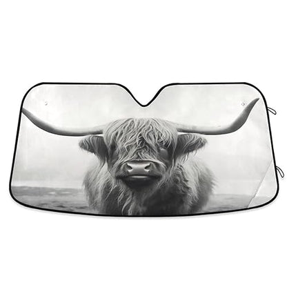 Funny Scottish Highland Cow Windshield Sun Shade Fits Windshields of Various Sizes, Foldable Car Sunshades - color: Funny Scottish Highland Cow, size: 55*27.6inch