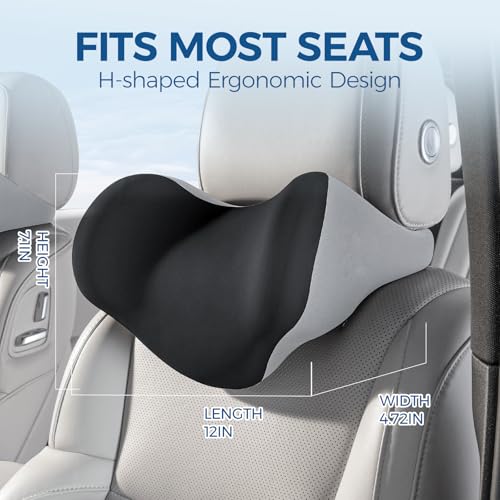 BEBAS Car Headrest Pillow, Ergonomic Neck Pillow with Memory Foam, Universal Car Head Rest Support for Driving Comfort, Breathable Removeable Seat Pillow for Pain Relief (Black, 1 Pack)