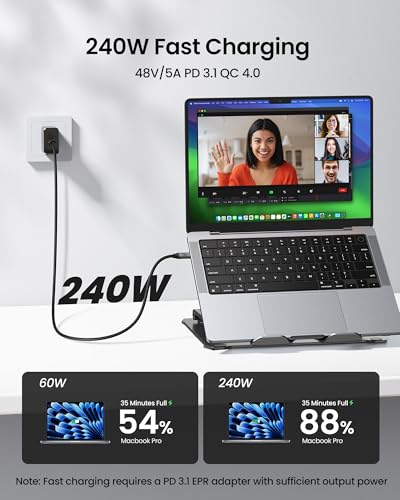 Silkland USB C Monitor Display Cable 6.6FT [4K@144Hz/60Hz 8K@30Hz], USB C 3.2 Gen 2x2 Video Cable, 20Gbps Data Transfer, 240W PD Fast Charge, Compatible with iPhone 16, MacBook Pro, iPad - size: 6.6 Feet