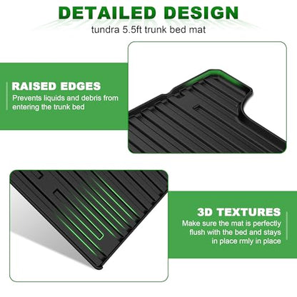 AOMSAZTO Floor Mats for 2022-2025 Toyota Tundra/Tundra Hybrid (Only CrewMax Cab) 5.5FT Truck Bed Mat - All Weather Protection Floor Liners & Bed Liner Set Accessories 2025 2024 2023 2022 - style: 2022-2025 | For Toyota Tundra 1st & 2and Row & Truck