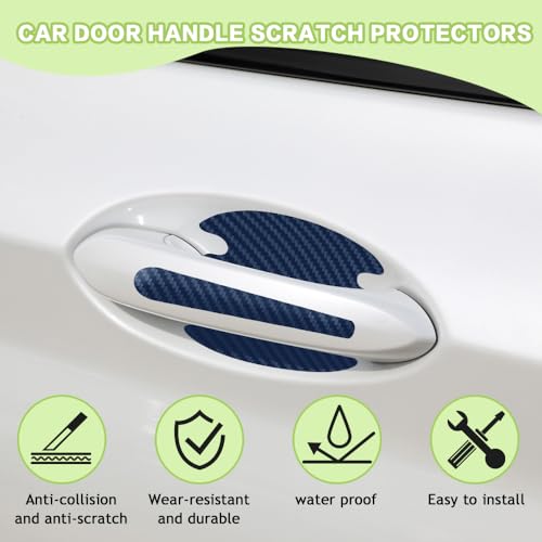 8PCS Car Door Handle Scratch Protector, Carbon Fiber Paint Guard Cover, Bowl Sticker for Most Car Handles (Blue) - color: Blue