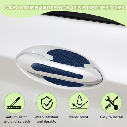 8PCS Car Door Handle Scratch Protector, Carbon Fiber Paint Guard Cover, Bowl Sticker for Most Car Handles (Blue) - color: Blue