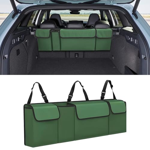 Car Trunk Organizer, Waterproof Collapsible Cargo Bag with 4 Pockets,Backseat Hanging Large Storage with Adjustable Straps, Sturdy Space Saver Frees Trunk Floor for SUV, Truck (Green) - color: Green