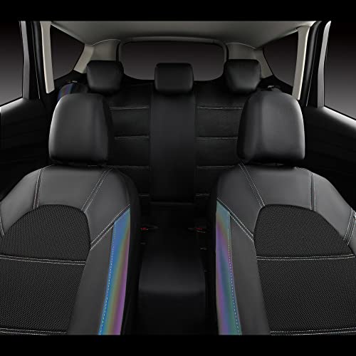 CAR PASS Leather seat Covers,Automotive Universal Sport car seat Cover Super 5mm Composite Sponge Inside,Airbag Compatible fits Most SUVs, Trucks,and Vans (Full Set,Chameleon Iridescent Reflective) - color: Black Chameleon Iridescent, size: Full Set