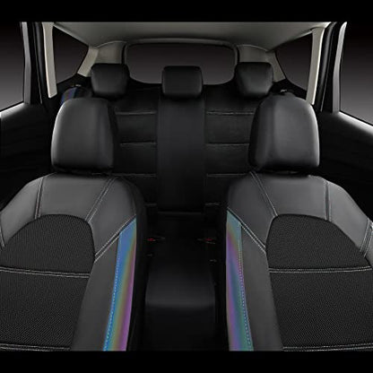 CAR PASS Leather seat Covers,Automotive Universal Sport car seat Cover Super 5mm Composite Sponge Inside,Airbag Compatible fits Most SUVs, Trucks,and Vans (Full Set,Chameleon Iridescent Reflective) - color: Black Chameleon Iridescent, size: Full Set