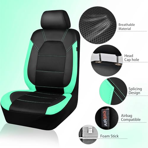 CAR PASS Leather Seat Covers, Breathable Universal Car Seat Cover Full Set for Cute Women Girly,Super 5mm Composite Sponge Inside,Airbag Compatible Fits Most Auto,SUVs,Trucks,Vans(Full Set,Black&Mint) - color: Black Mint, size: Full Set