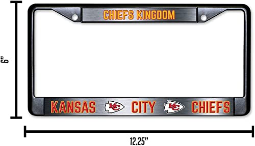 NFL Kansas City Chiefs Chiefs Kingdom Black Chrome License Plate Frame - 2-Screw Mount - color: Chiefs