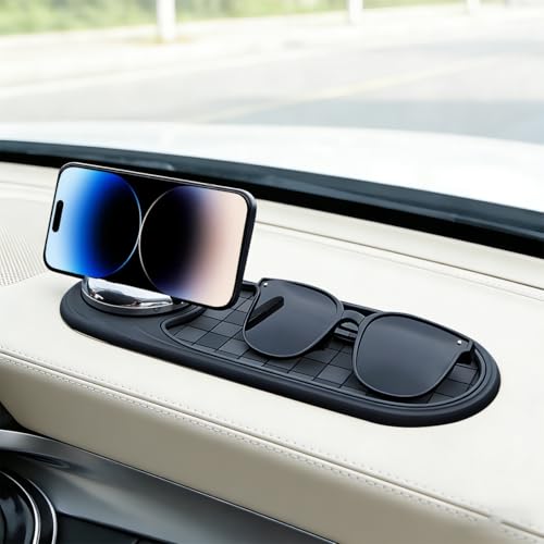 Car Dash Anti-Slip Pad, 3-in-1 Rotatable Dash Non-Slip Mat with Phone Holder & Temporary Parking Number, Multifunctional Dashboard Grip Mat for Key Gadgets, Universal Fit (Gray/Silver) - color: Gray/Silver