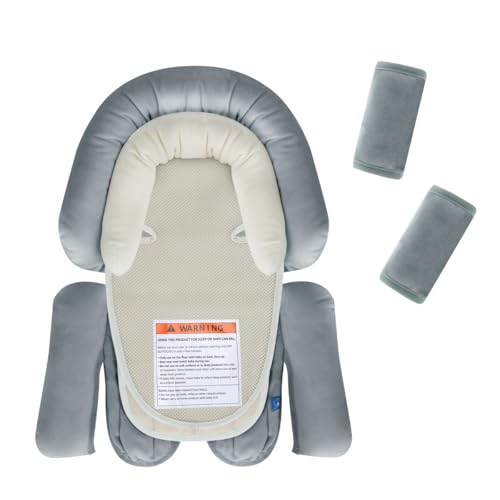 COOLBEBE Upgraded 3-in-1 Baby Body Support & Strap Covers Set for Newborn Infant, Extra Soft Car Seat Insert Cushion Pad, Perfect for Car Seats, Strollers, Swing - color: Grey Set