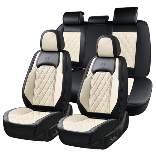 Coverado Car Seat Covers Full Set, Faux Leather Seat Covers for Car, Waterproof Car Seat Protectors 5 Seats, Automotive Seat Covers Universal Fit for Most Cars SUV Trucks- Black&White - color: A-Black&White, size: Fullset