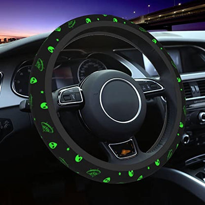 Galaxy Alien Spaceship Steering Wheel Covers Non Slip Neoprene Universal 15 Inch Steering Wheel Protector Car Cover for Men Women - color: Black38