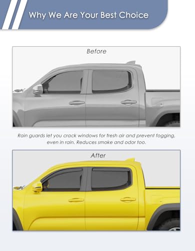 in-Channel Window Rain Guard for Toyota Tacoma 2016-2023 Double Cab Rain Guards Side Truck Window Visors Low Profile Vent Visor Window Deflectors Vent Shades Car Accessories - size: 2016-2023 Toyota Tacoma Double Cab