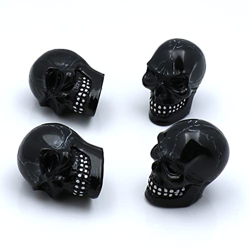 Tires Skull Valve Stem Caps Universal Fit Most Cars SUV Bike Trucks Motorcycles 4 Pcs/Set(Black) - color: black