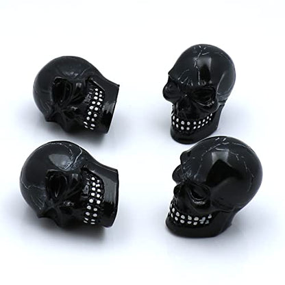 Tires Skull Valve Stem Caps Universal Fit Most Cars SUV Bike Trucks Motorcycles 4 Pcs/Set(Black) - color: black