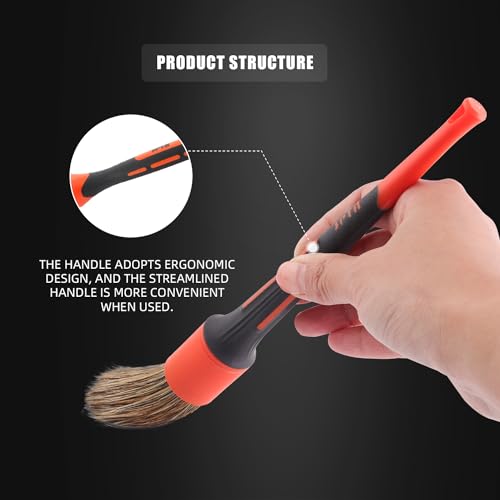 SPTA Car Detailing Brush Set, 5 Pack V2.0 Soft Boar Hair Auto Detail Brush Kit with Drill Adapter, for Automotive Interior Exterior Dashboard Engine Bay Seat Leather, Can be Used in Electric Drills - color: 5pcs Car Detailing Brush Set With Adapter