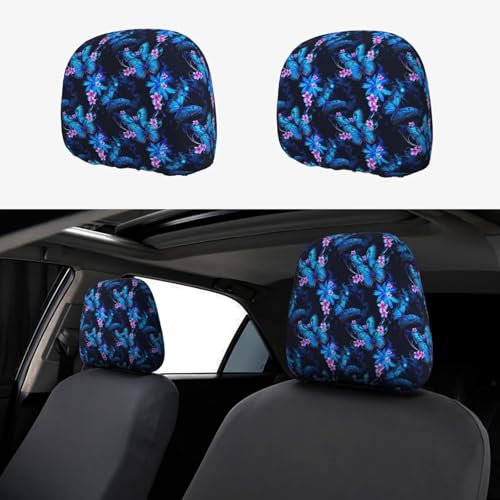 2PCS Car Seat Headrest Cover Blue Butterfly Head Rest Cushion Case Pink Floral Butterflies Auto Interior Cars Accessories for Most Trucks, Vans, Sedans, SUV - color: Butterfly