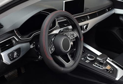 LABBYWAY Steering Wheel Cover, Universal Fit 15 Inch Microfiber Leather Car Wheel Protector, Anti-Slip, Black - color: black