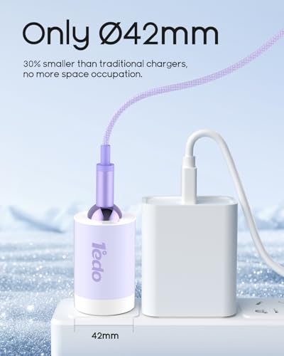 Magnetic for iPhone Charger, 1°edo GaN 65W Fast USB C Charger Block, PD 3.0 QC 4.0 Foldable Magnetic Fast Charger with 6FT Cable for iPhone 17/16 and More Series, Samsung Galaxy, iPad erc (Purple) - color: Purple