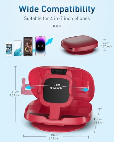 JOYEKY Cell Phone Holder for Car, Vertical Horizontal Car Phone Mount with 360° Rotate Dashboard Cradle Compatible iPhone Samsung Galaxy Android Smartphones, GPS Devices - color: Red