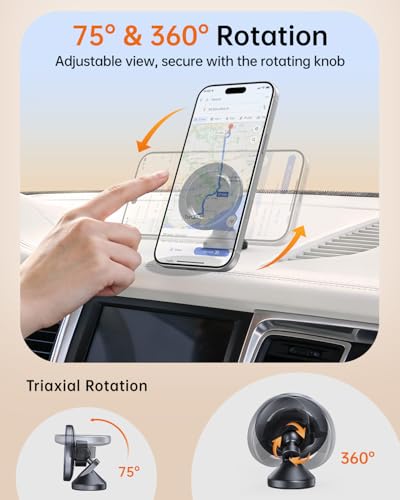 SYNCWIRE for MagSafe Car Mount - 360 Rotation Magnetic Phone Holder for Car Dashboard, Strong Magnet Car Phone Holder Mount Compatible iPhone 17 Pro Max Air 16 15 14 13 - Car Accessories for Women Men - style: Space Gray