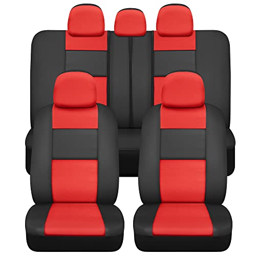 BDK Croc Skin Faux Leather Car Seat Covers, Full Set Red – Universal Fit Design, Airbag Compatible, Front and Back Seat Cover for Cars Trucks Vans and SUVs - color: Red
