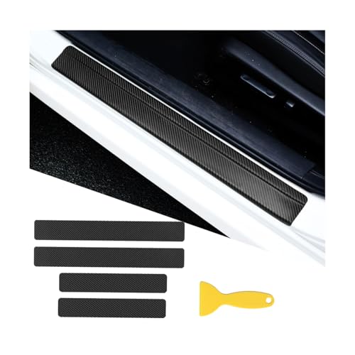 4PCS Car Door Sill Protector, 3D Carbon Fiber Vehicle Entry Edge Guard Trim, Anti-Scratch Automotive Threshold Sill Cover Strips Accessories, Universal for SUV, Sedan, Truck (Black) - color: Black
