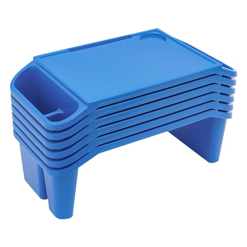 6 Pack Kids Lap Tray with Storage Slots, Stackable Portable Kids Lap Desk, 20" L X 10" W X 7" H Plastic Table Kids Activity Tray for Writing Eating Drawing Reading (Blue) - color: Blue