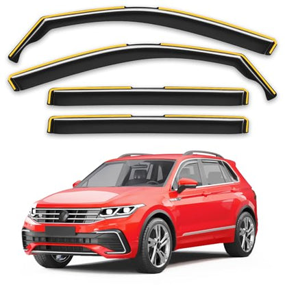 VW Tiguan Rain Guards for 2018-2024 Volkswagen Tiguan | in-Channel Window Deflectors |Rain Protection + Ventilation Easy Install | Extra-Durable Polycarbonate | 4-Piece Set - size: Fit for 2018-2024 Tiguan