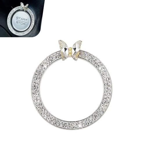 Bling Car Engine Start Stop Decoration Ring, Crystal Rhinestone Butterfly Ring for Car Button Ring, Car Interior Accessories for Women, Push to Start Button Cover Decoration (White) - color: White