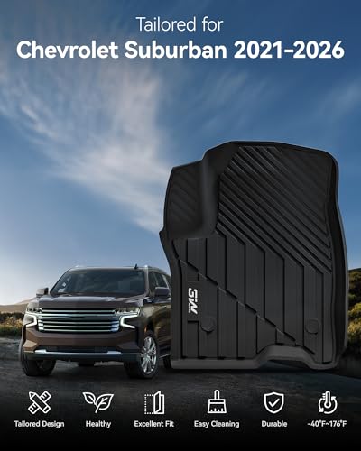 3W Floor Mats & Cargo Mat & Seat Back Mats for 2021-2026（Only 7 Seats） Chevy Suburban/GMC Yukon XL(Only Yukon XL, Not Fit Yukon)/Cadillac Escalade ESV(Not Escalade),All Weather Car Mats - size: Chevy Suburban 21-26 Full Set