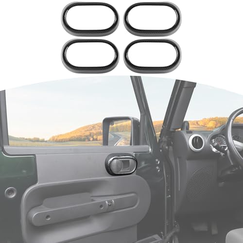 RT-TCZ for Jeep JK Inner Door Handle Trim Cover Ring Carbon Fiber for Jeep Wrangler 2007-2010 JK JKU Sport X Sahara Rubicon Black Carbon Fiber Grain Interior Accessories 4pcs - color: Black