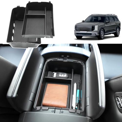 Double Layer-2026 Palisade Center Console Organizer for Hyundai Palisade (Calligraphy) (Only fit 7-Seater with Dual-Opening Center Console), Durable ABS Plastic Tray 2026 Palisade Accessories - color: Black (2pcs)