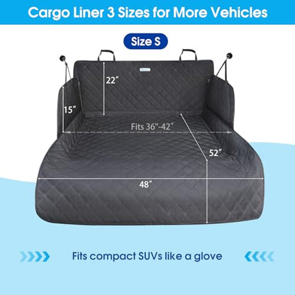 ALLANSING SUV Cargo Liner for Dogs - Heavy-Duty 900D Oxford Waterproof Pet Cargo Protector with 3-Sided Zippered All-Round Protection & TPU Suction Cups, Fits Compact SUVs - size: Small