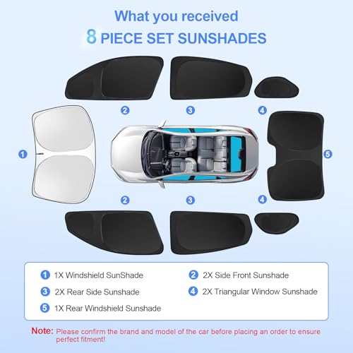 8pcs Car Window Shades for Honda Civic 2016-2021 Accessories,Windshield Side Rear Full Sunshade,Sun Visor UV Blocking, Privacy Protection and Blackout for Camping Outdoor - size: for 2016-2021 Honda Civic