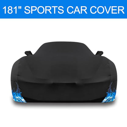 Erato Indoor Car Cover – Elastic Full Coverage Stretch Breathable Dustproof for Underground Garage, Car Show, Flame Pattern, Fits Full-Size Sporty Car up to 193 Inches, Custom-Fit Style,Black - size: XL-Sport Car