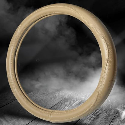 HAOKAY Top Grade Beige Genuine Leather Steering Wheel Cover Men Women, Luxury Steering Wheel Cover for Cars, SUVS and Trucks, Universal 14.5-15 inch - color: BEIGE