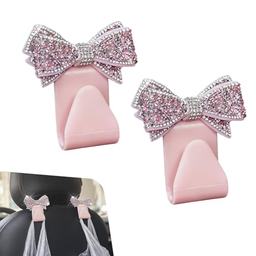 2 PCS Bling Bow Purse Hook for Car, Cute Seat Headrest Hooks, Automotive Interior Decoration Accessories, Universal for Most Cars, Trucks, SUVs (Pink) - color: Pink