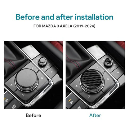 AIRSPEED Carbon Fiber for Mazda 3 Axela 2019-2025 Center Console Multimedia Knob Button Cover Interior Trim Accessory, Black - color: Multimedia Knob Button