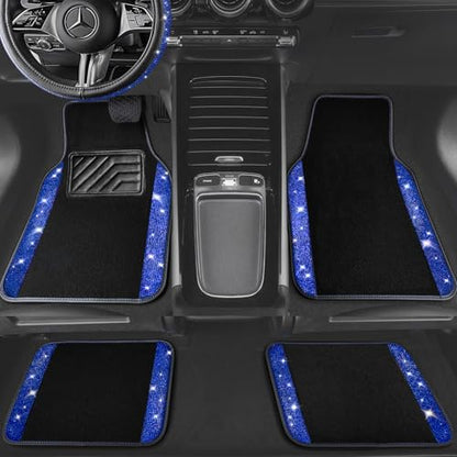 CAR PASS Bling Rhinestones Diamond Car Floor Mat,Sparkly Glitter Shining Crystal Carpet Anti-Slip PVC Heel Pad Waterproof Universal for Automotive SUV,Sedan,Van,4pcs Girl Pretty Women Men Black Blue - color: Blue Diamond