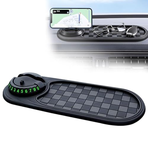 Multifunction Car Anti-Slip Mat, 2026 New Anti Slip Mat for Car Dashboard with Temporary Parking Numbe, Universal Car Phone Holder Pad for Phones Sunglasses Keys Gadgets (Gray Black) - color: Gray Black
