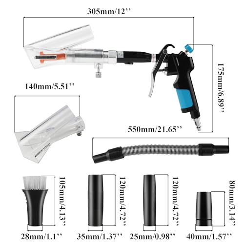 GOCCIDA 2IN1 Car Interior Detailing Air Blow Gun & vacunm Gun with Adjustable Air Flow Nozzle,Cleaning Gun Quickly Blasts Dirt and Dust from Surface Works with Air Compressor(Upgrade Rotate Tube) - color: black