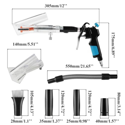 GOCCIDA 2IN1 Car Interior Detailing Air Blow Gun & vacunm Gun with Adjustable Air Flow Nozzle,Cleaning Gun Quickly Blasts Dirt and Dust from Surface Works with Air Compressor(Upgrade Rotate Tube) - color: black